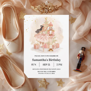 Nussknacker-Ballerina-Geburtstag Rosa & Gold Einladung
