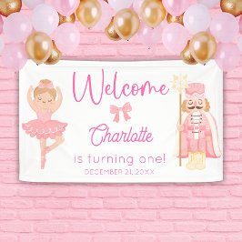 Nussknacker-Ballerina-Rosa-Geburtstags-Willkommen Banner