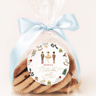 Nussknacker-Ballerina Rot Gold Kinder-Geburtstagsf Runder Aufkleber