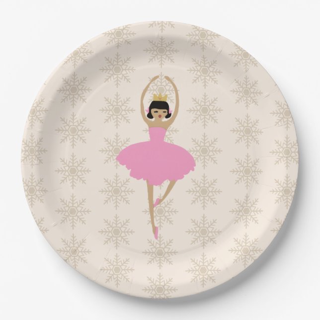 Nussknacker-Ballerina-Schneeflocken-Muster Pappteller (Vorderseite)