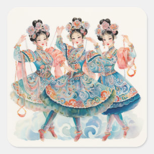 Nussknacker-Ballett, chinesische Tänzer Quadratischer Aufkleber