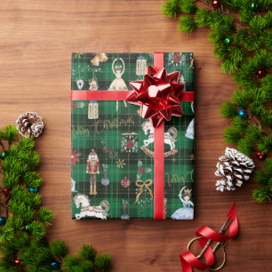 Nussknacker-Ballett Frohe Weihnachten Grüne Karos Geschenkpapier