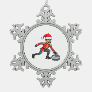  Nussknacker Curling Spieler Urlaub Wintersport  Schneeflocken Zinn-Ornament