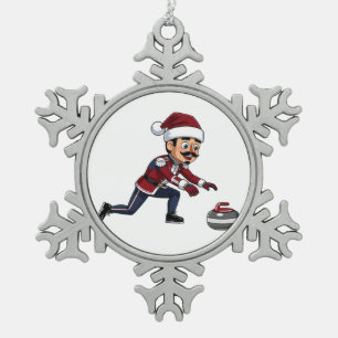  Nussknacker Curling Spieler Urlaub Wintersport  Schneeflocken Zinn-Ornament