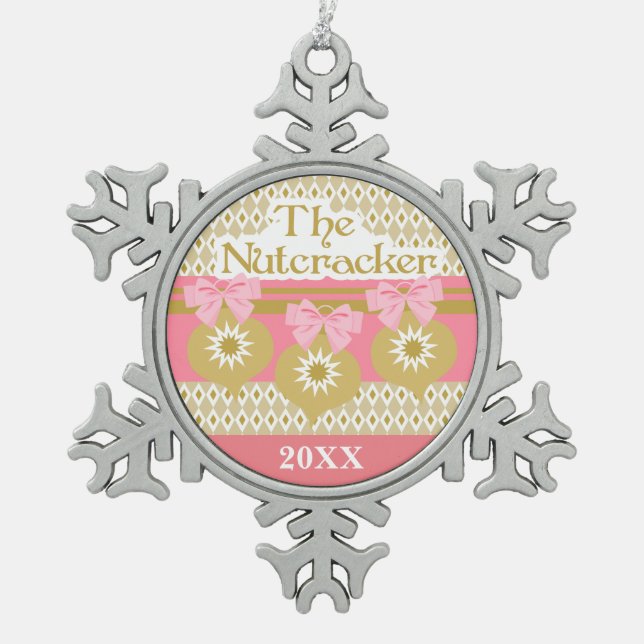 Nussknacker-Gold Schneeflocken Zinn-Ornament (Vorderseite)