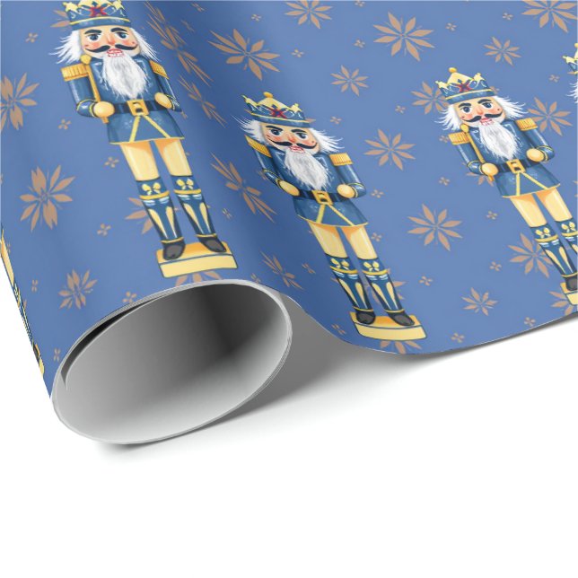 Nussknacker Männer Blau und Gold Traditionell Geschenkpapier (Rolleneckpunkt)