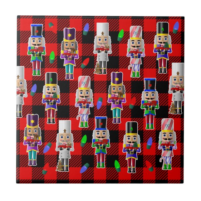 Nussknacker mit kleinen roten Lastwagen Weihnachte Fliese (Vorderseite)