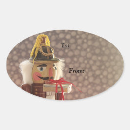 Nussknacker mit silbernen Geschenketiketten Ovaler Aufkleber