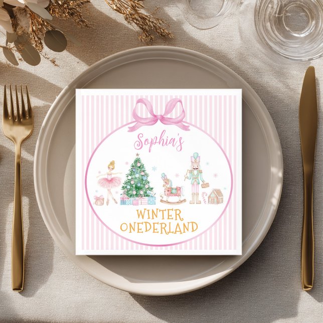 Nussknacker Pink Winter Onederland Geburtstag Serviette (Von Creator hochgeladen)