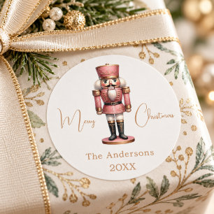 Nussknacker rosa weiß einfaches Weihnachten Runder Aufkleber