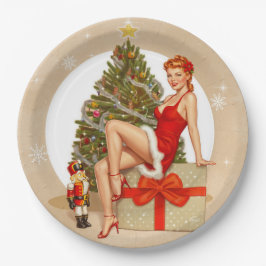 Nussknacker Süße Retro-Pinup-Weihnachts-Papierplat Pappteller