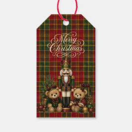 Nussknacker-Teddybär-Tartan-Weihnachtskariert Geschenkanhänger