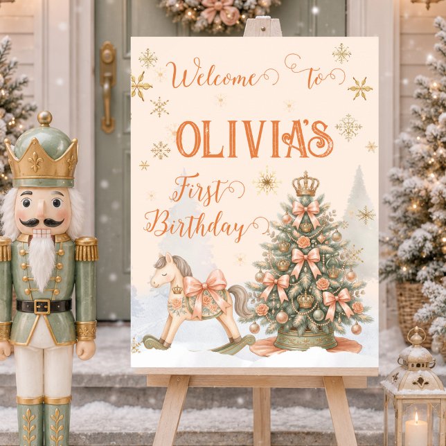 Nussknacker-Weihnachts-Erstgeburtstags-Willkommens Poster (Nutcracker Sugar Plum Christmas Welcome Sign)
