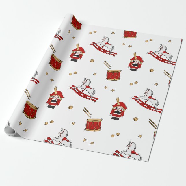 Nussknacker-Weihnachtsmuster Geschenkpapier (Ungerollt)