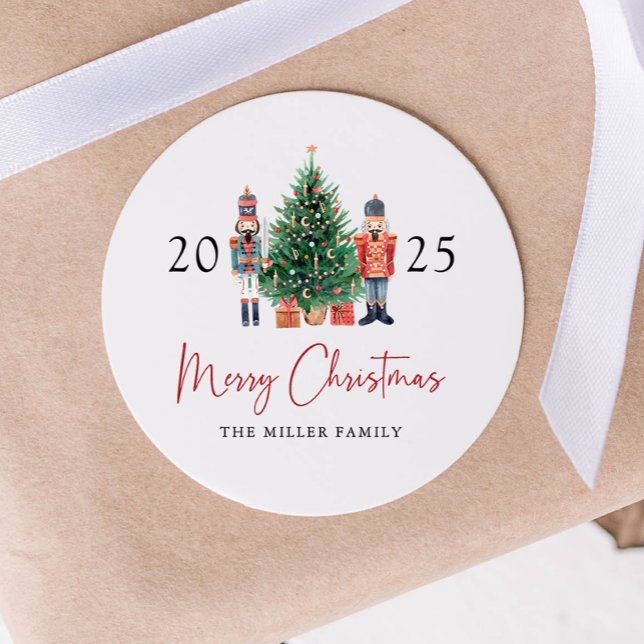 Nussknacker-Weihnachtssticker Runder Aufkleber (2025 Nutcracker Round Merry Christmas Sticker by Painted Paperie
)