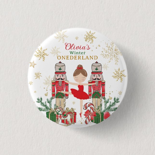 Nussknacker Winter Onederland 1. Geburtstag Rot Button (Vorderseite)