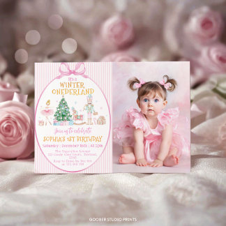 Nussknacker Winter Onederland Pink Geburtstagsfoto Einladung