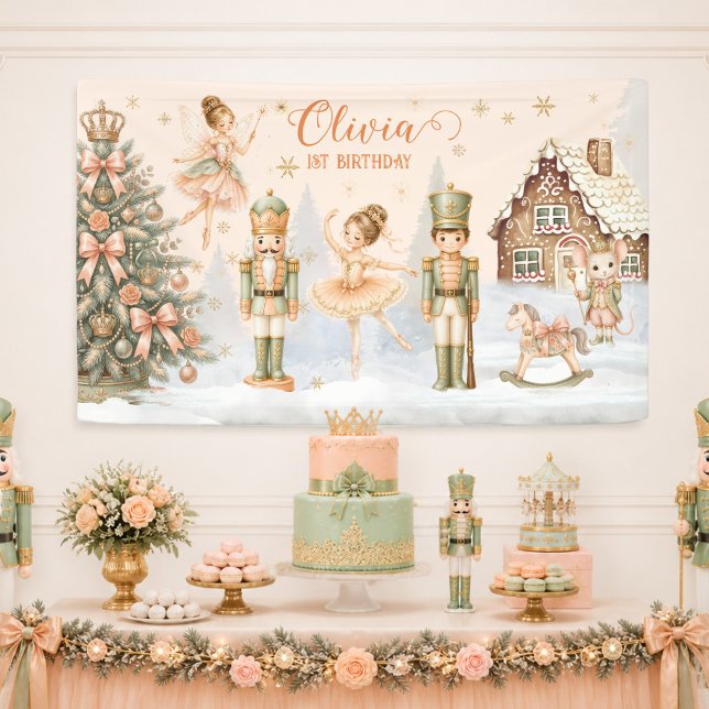 Nussknacker Zuckerpflaumenfee 1. Geburtstagsdekora Banner (Nutcracker Sugar Plum Fairy 1st Bday Backdrop Banner)