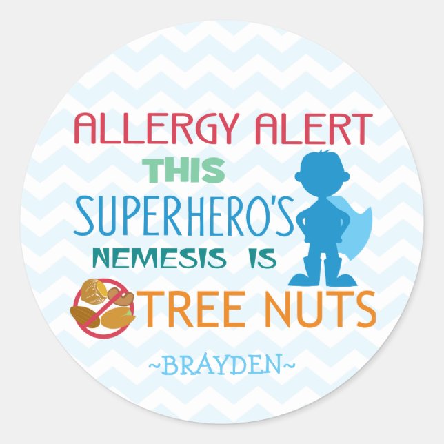 Nut Allergy Alert Superhero Boy Stickers (Vorderseite)