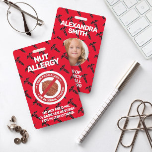 Nut Food Allergy Alert Red Warning Badge Ausweis