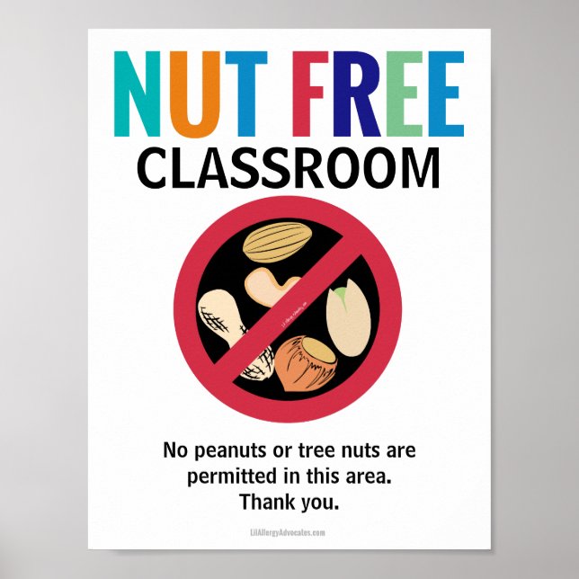 Nut Free Area Classroom Customized Allergy School Poster (Vorne)