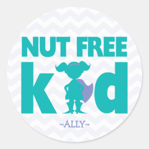 Nut Free Kid Superhero Girl Allergy Stickers