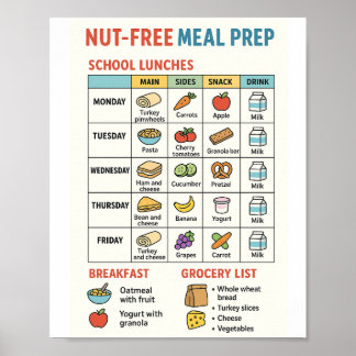 Nut Free Meal Prep für Schulessen Poster