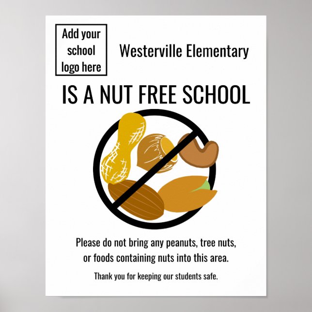 Nut free school Personalisiert Sign mit Logo Poster (Vorne)