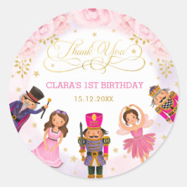 Nutcracker Ballerina Birthday Blush Gold Floral Runder Aufkleber