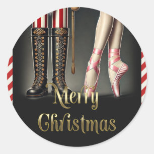 Nutcracker & Ballerina Black Gold Frohe Weihnachte Runder Aufkleber