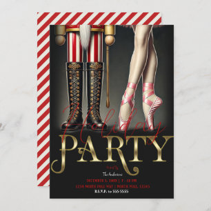 Nutcracker & Ballerina Black Gold Holiday Party Einladung