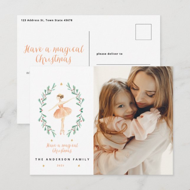 Nutcracker ballerina botanische 1 Foto Weihnachten Postkarte (Vorne/Hinten)