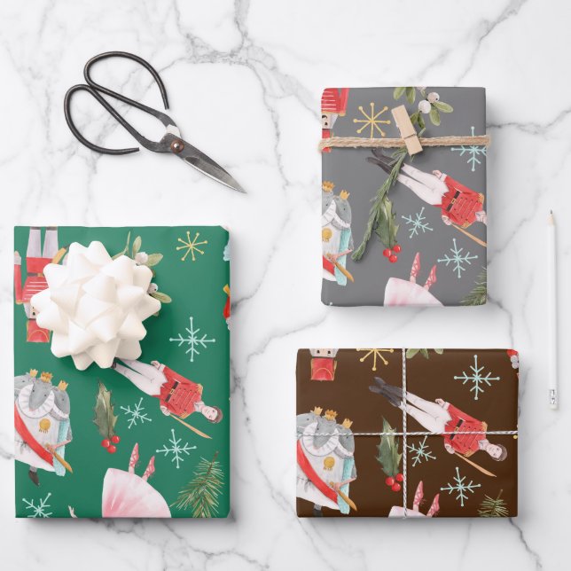 Nutcracker Ballerina Christmas Geschenkpapier Set (Vorderseite)