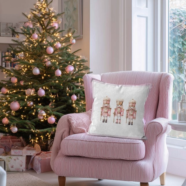 Nutcracker Ballet Weihnachten Feiertag Kissen (Pink Nutcracker holiday throw pillow for girls)