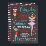 Nutcracker Ballet Weihnachten Geburtstagsparty Einladung<br><div class="desc">Nutcracker Ballett Weihnachten Geburtstagsparty auf einem dunklen Hintergrund. Die Zuckerpflaume,  der Nussknacker und der Mausklick mit Bonbons. Handgezeichnete Abbildung von McBooboos.</div>