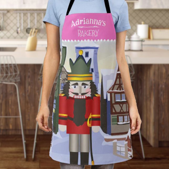 Nutcracker, bayerisches Personalisiertes Rosa Schürze (Pink Christmas apron, personalized bakery gift, kitchen apron with name and red nutcracker)