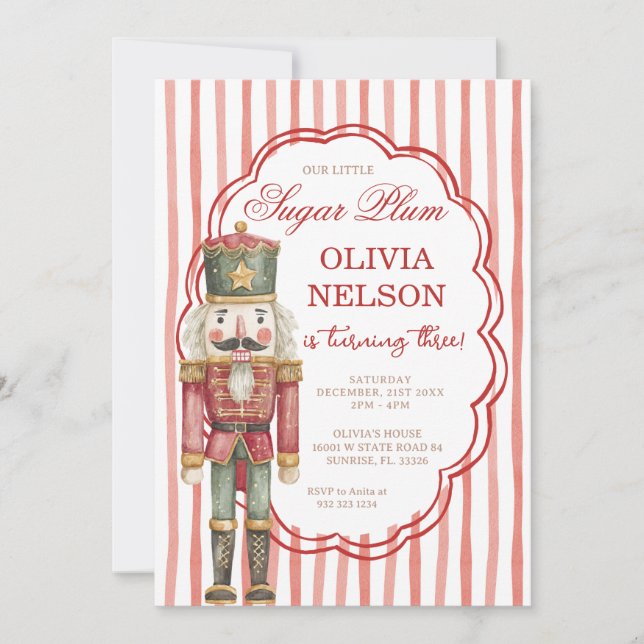Nutcracker Birthday Sugar Plum Ballet Invitation Einladung (Vorderseite)