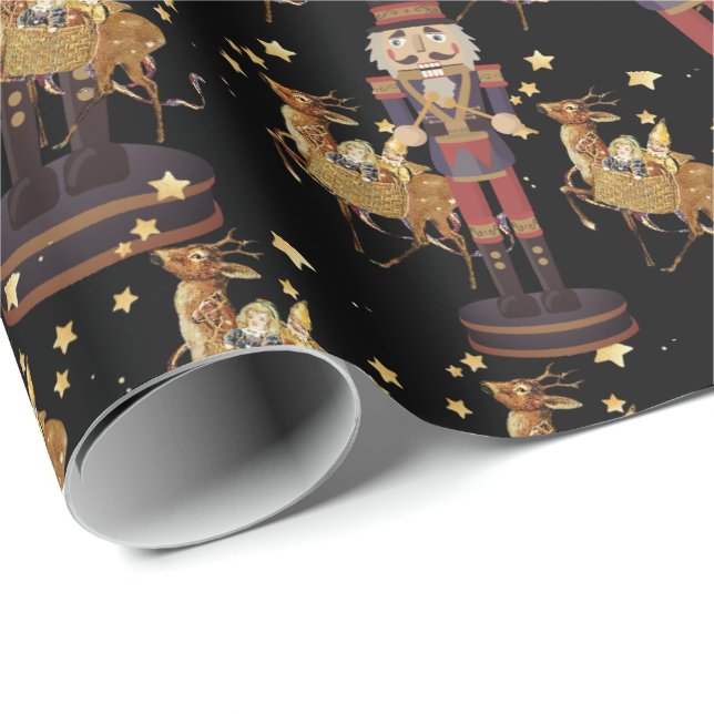 Nutcracker Black Golden Snowflakes Geschenkpapier (Rolleneckpunkt)