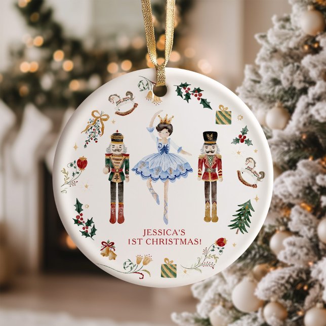 Nutcracker blauer Goldballerina erste Weihnachten Ornament (Von Creator hochgeladen)