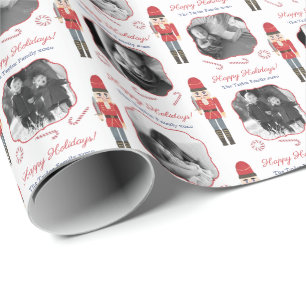 Nutcracker Candy Cane Familie Fotos Happy Holidays Geschenkpapier
