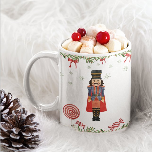 Nutcracker Candy Cane Red Bow Weihnachtsfeiertage  Zweifarbige Tasse (Von Creator hochgeladen)