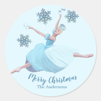 Nutcracker Christmas Ballerina Snowflakes Runder Aufkleber
