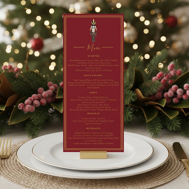 Nutcracker Christmas Holiday Dinner Red Menu Einladung (Von Creator hochgeladen)
