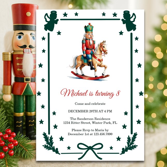 Nutcracker Christmas Kids Birthday Party Einladung (Nutcracker Christmas Kids Birthday Party Rocking Horse Invitation)