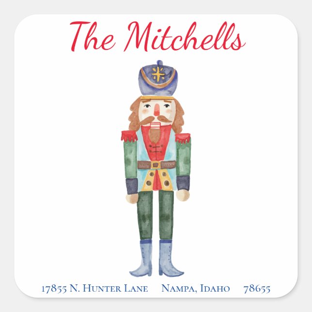 Nutcracker Christmas Return Address Label Quadratischer Aufkleber (Vorderseite)