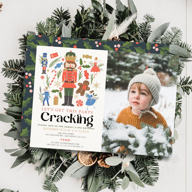 Nutcracker Cracking Holiday Kids Birthday Photo Einladung (Von Creator hochgeladen)