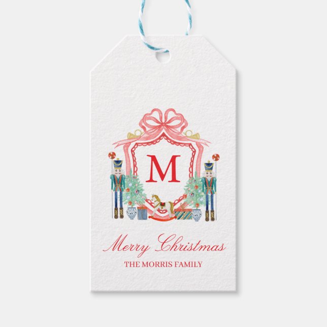 Nutcracker Crest Monogram Custom Holiday Gift Tag Geschenkanhänger (Vorderseite)