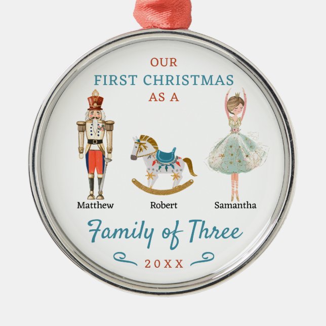 Nutcracker-Familie von drei ersten Weihnachten Ornament Aus Metall (Vorne)