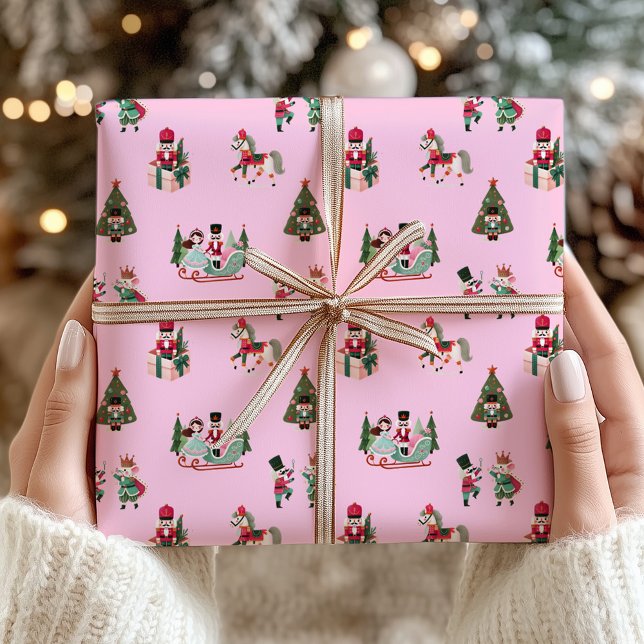 Nutcracker Festivals Pink Weihnachtsfeiertag Geschenkpapier (Nutcracker Festive Pink Christmas Holiday Wrapping Paper)
