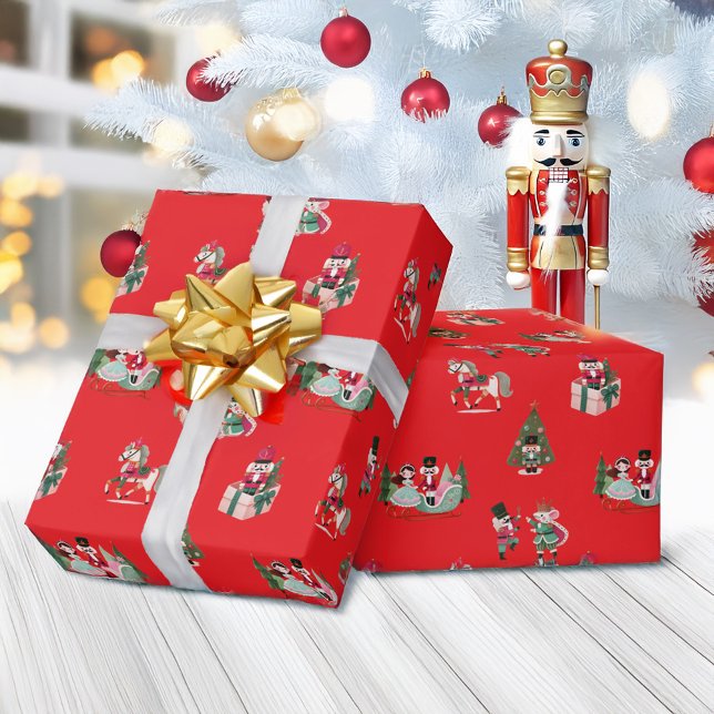 Nutcracker Festivals Red Green Weihnachtsfeiertag Geschenkpapier (Nutcracker Festive Red Green Christmas Holiday Wrapping Paper)